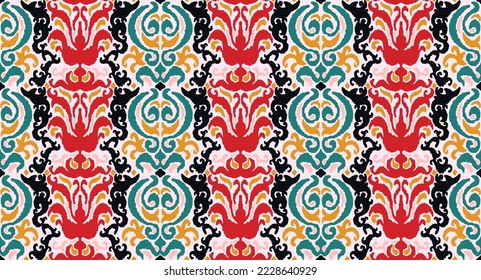 Tribal vector seamless Navajo pattern. Hand drawn abstract background. Geometric damascus ornament. Ikat border. Ethnic embroidery with leaves and monograms. Tribal vector texture. Seamless folk patte