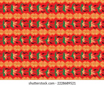 Vector tribal sin fisuras patrón Navajo. Trajo mano de fondo abstracto. Ornamento de damasco geométrico. Frontera Ikat. bordado étnico con hojas y monogramas. Textura vectorial tribal. Patata de folclore sin mar