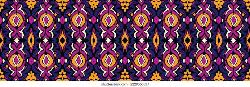 Tribal vector seamless Navajo pattern. Hand drawn abstract background. Geometric damascus ornament. Ikat border. Ethnic embroidery with leaves and monograms. Tribal vector texture. Seamless folk patte