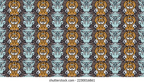 Tribal vector seamless Navajo pattern. Hand drawn abstract background. Geometric damascus ornament. Ikat border. Ethnic embroidery with leaves and monograms. Tribal vector texture. Seamless folk patte