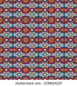Stamm Vektor nahtlose Navajo Muster. Handgezeichnet abstrakter Hintergrund. Geometrisches Damaskus-Ornament. Ikat Grenze. Ethnische Stickerei mit Blättern und Monogrammen. Stammesvektorstruktur. Nahtlose Volkspartei