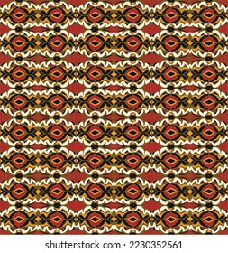 Tribal vector seamless Navajo pattern. Hand drawn abstract background. Geometric damascus ornament. Ikat border. Ethnic embroidery with leaves and monograms. Tribal vector texture. Seamless folk patte