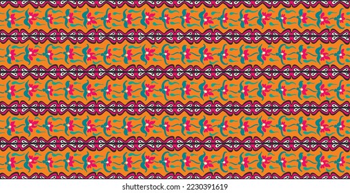 Vector tribal sin fisuras patrón Navajo. Trajo mano de fondo abstracto. Ornamento de damasco geométrico. Frontera Ikat. bordado étnico con hojas y monogramas. Textura vectorial tribal. Patata de folclore sin mar