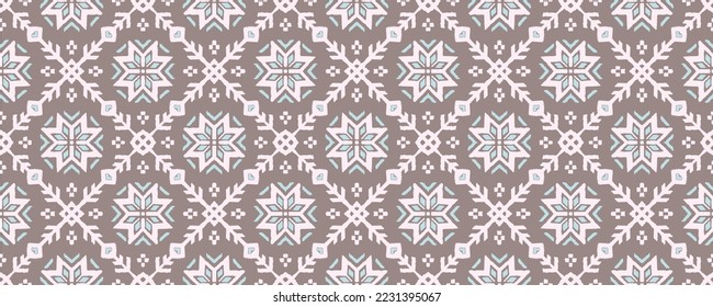 Tribal vector seamless Navajo pattern. Hand drawn abstract background. Geometric damascus ornament. Ikat border. Ethnic embroidery with leaves and monograms. Tribal vector texture. Seamless folk patte