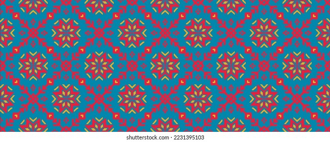 Vector tribal sin fisuras patrón Navajo. Trajo mano de fondo abstracto. Ornamento de damasco geométrico. Frontera Ikat. bordado étnico con hojas y monogramas. Textura vectorial tribal. Patata de folclore sin mar