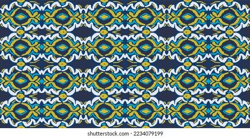 Tribal vector seamless Navajo pattern. Hand drawn abstract background. Geometric damascus ornament. Ikat border. Ethnic embroidery with leaves and monograms. Tribal vector texture. Seamless folk patte