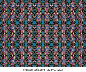 Tribal vector seamless Navajo pattern. Hand drawn abstract background. Geometric damascus ornament. Ikat border. Ethnic embroidery with leaves and monograms. Tribal vector texture. Seamless folk patte