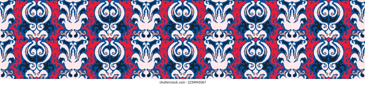 Tribal vector seamless Navajo pattern. Hand drawn abstract background. Geometric damascus ornament. Ikat border. Ethnic embroidery with leaves and monograms. Tribal vector texture. Seamless folk patte