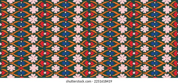 Tribal vector seamless Navajo pattern. Hand drawn abstract background. Geometric damascus ornament. Ikat border. Ethnic embroidery with leaves and monograms. Tribal vector texture. Seamless folk patte