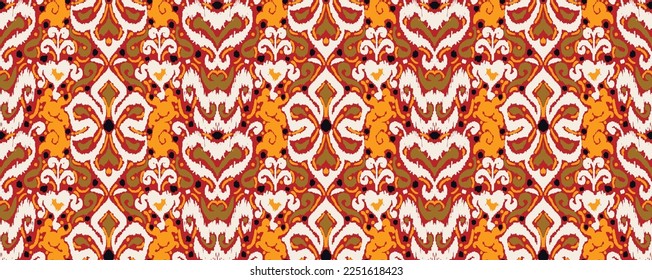 Tribal vector seamless Navajo pattern. Hand drawn abstract background. Geometric damascus ornament. Ikat border. Ethnic embroidery with leaves and monograms. Tribal vector texture. Seamless folk patte