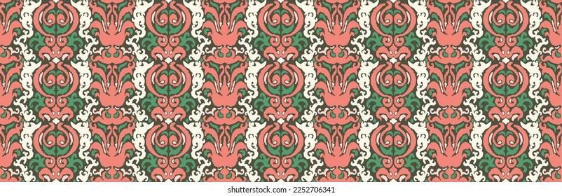 Tribal vector seamless Navajo pattern. Hand drawn abstract background. Geometric damascus ornament. Ikat border. Ethnic embroidery with leaves and monograms. Tribal vector texture. Seamless folk patte