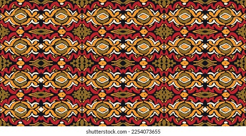 Vector tribal sin fisuras patrón Navajo. Trajo mano de fondo abstracto. Ornamento de damasco geométrico. Frontera Ikat. bordado étnico con hojas y monogramas. Textura vectorial tribal. Patata de folclore sin mar