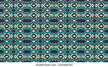 Vector tribal sin fisuras patrón Navajo. Trajo mano de fondo abstracto. Ornamento de damasco geométrico. Frontera Ikat. bordado étnico con hojas y monogramas. Textura vectorial tribal. Patata de folclore sin mar