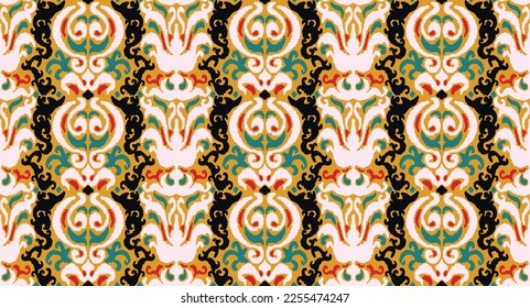 Tribal vector seamless Navajo pattern. Hand drawn abstract background. Geometric damascus ornament. Ikat border. Ethnic embroidery with leaves and monograms. Tribal vector texture. Seamless folk patte