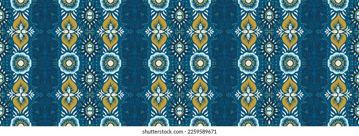 Tribal vector seamless Navajo pattern. Hand drawn abstract background. Geometric damascus ornament. Ikat border. Ethnic embroidery with leaves . Tribal vector texture. Seamless folk pattern