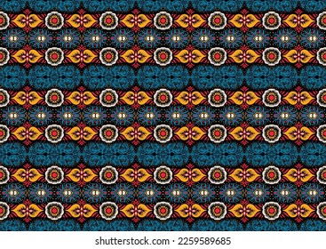 Vector tribal sin fisuras patrón Navajo. Trajo mano de fondo abstracto. Ornamento de damasco geométrico. Frontera Ikat. bordado étnico con hojas. Textura vectorial tribal. Patrón folclórico sin soldadura