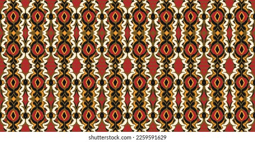 Vector tribal sin fisuras patrón Navajo. Trajo mano de fondo abstracto. Ornamento de damasco geométrico. Frontera Ikat. bordado étnico con hojas y monogramas. Textura vectorial tribal. Patata de folclore sin mar