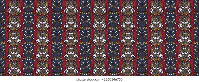 Tribal vector seamless Navajo pattern. Hand drawn abstract background. Geometric damascus ornament. Ikat border. Ethnic embroidery with leaves and monograms. Tribal vector texture. Seamless folk patte
