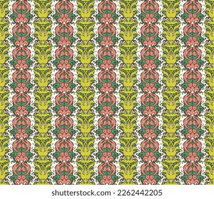 Vector tribal sin fisuras patrón Navajo. Trajo mano de fondo abstracto. Ornamento de damasco geométrico. Frontera Ikat. bordado étnico con hojas y monogramas. Textura vectorial tribal. Patata de folclore sin mar