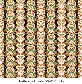Tribal vector seamless Navajo pattern. Hand drawn abstract background. Geometric damascus ornament. Ikat border. Ethnic embroidery with leaves and monograms. Tribal vector texture. Seamless folk patte
