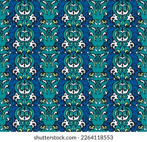 Tribal vector seamless Navajo pattern. Hand drawn abstract background. Geometric damascus ornament. Ikat border. Ethnic embroidery with leaves and monograms. Tribal vector texture. Seamless folk patte