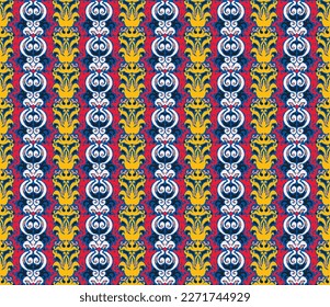 Tribal vector seamless Navajo pattern. Hand drawn abstract background. Geometric damascus ornament. Ikat border. Ethnic embroidery with leaves and monograms. Tribal vector texture. Seamless folk patte