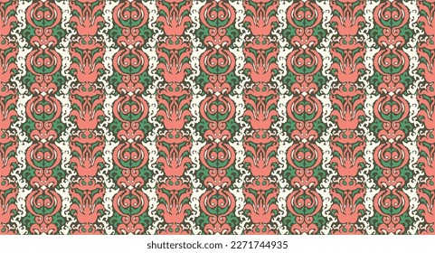 Vector tribal sin fisuras patrón Navajo. Trajo mano de fondo abstracto. Ornamento de damasco geométrico. Frontera Ikat. bordado étnico con hojas y monogramas. Textura vectorial tribal. Patata de folclore sin mar