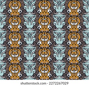 Tribal vector seamless Navajo pattern. Hand drawn abstract background. Geometric damascus ornament. Ikat border. Ethnic embroidery with leaves and monograms. Tribal vector texture. Seamless folk patte