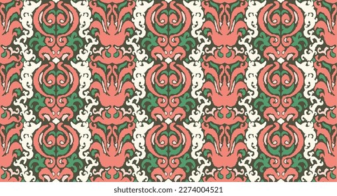 Tribal vector seamless Navajo pattern. Hand drawn abstract background. Geometric damascus ornament. Ikat border. Ethnic embroidery with leaves and monograms. Tribal vector texture. Seamless folk patte