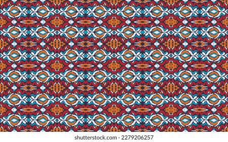 Tribal vector seamless Navajo pattern. Hand drawn abstract background. Geometric damascus ornament. Ikat border. Ethnic embroidery with leaves and monograms. Tribal vector texture. Seamless folk patte