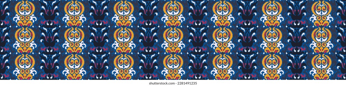 Tribal vector seamless Navajo pattern. Hand drawn abstract background. Geometric damascus ornament. Ikat border. Ethnic embroidery with leaves and monograms. Tribal vector texture. Seamless folk patte