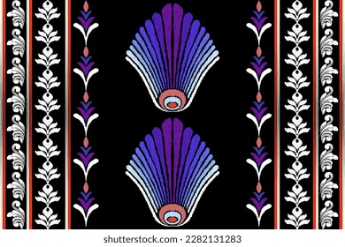 Tribal vector seamless Navajo pattern. Hand drawn abstract background. Geometric damascus ornament. Ikat border. Ethnic embroidery with leaves and monograms. Tribal vector texture. Seamless folk 