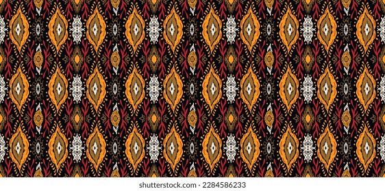 Vector tribal sin fisuras patrón Navajo. Trajo mano de fondo abstracto. Ornamento de damasco geométrico. Frontera Ikat. bordado étnico con hojas y monogramas. Textura vectorial tribal. Patata de folclore sin mar