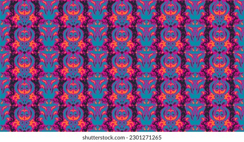 Tribal vector seamless Navajo pattern. Hand drawn abstract background. Geometric damascus ornament. Ikat border. Ethnic embroidery with leaves and monograms. Tribal vector texture. Seamless folk patte