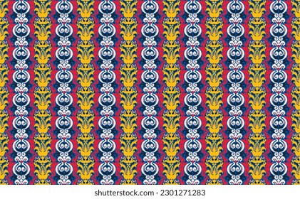 Tribal vector seamless Navajo pattern. Hand drawn abstract background. Geometric damascus ornament. Ikat border. Ethnic embroidery with leaves and monograms. Tribal vector texture. Seamless folk patte
