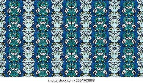 Tribal vector seamless Navajo pattern. Hand drawn abstract background. Geometric damascus ornament. Ikat border. Ethnic embroidery with leaves and monograms. Tribal vector texture. Seamless folk patte