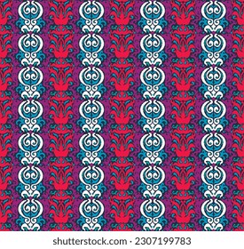 Tribal vector seamless Navajo pattern. Hand drawn abstract background. Geometric damascus ornament. Ikat border. Ethnic embroidery with leaves and monograms. Tribal vector texture. Seamless folk patte