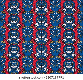 Tribal vector seamless Navajo pattern. Hand drawn abstract background. Geometric damascus ornament. Ikat border. Ethnic embroidery with leaves and monograms. Tribal vector texture. Seamless folk patte