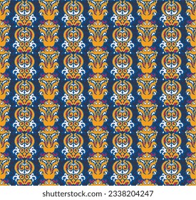 Tribal vector seamless Navajo pattern. Hand drawn abstract background. Geometric damascus ornament. Ikat border. Ethnic embroidery with leaves and monograms. Tribal vector texture. Seamless folk patte