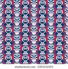 Vector tribal sin fisuras patrón Navajo. Trajo mano de fondo abstracto. Ornamento de damasco geométrico. Frontera Ikat. bordado étnico con hojas y monogramas. Textura vectorial tribal. Patata de folclore sin mar