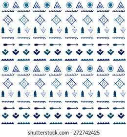 Tribal vector seamless pattern. Blue ethnic background. Vector illustration
