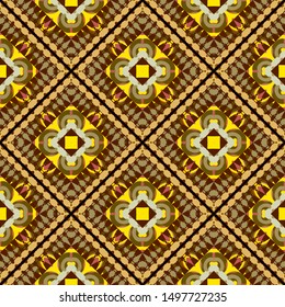 Tribal vector seamless pattern. Colorful geometric ornamental background. Ethnic repeat decorative backdrop. Folk  ornament with rhombus, squares, borders, stripes, zigzag. Patterned abstract design.