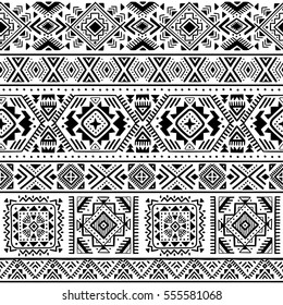 tribal vector seamless pattern with doodle ornament. aztec fancy abstract geometric art print. black and white ethnic illustration. Hand drawn background. Wallpaper, cloth design, fabric