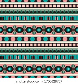 Tribal vector seamless pattern. Ethnic striped ornament. Geometric background with traditional folk motifs. Boho design for textile or paper.