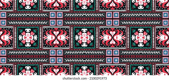 Tribal vector seamless pattern. Hand drawn abstract background. Folk stripes and diamonds