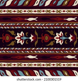 Tribal vector seamless pattern. Hand drawn abstract background. Folk stripes and diamonds