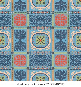Tribal vector seamless pattern. Hand drawn abstract background. Folk stripes and diamonds
