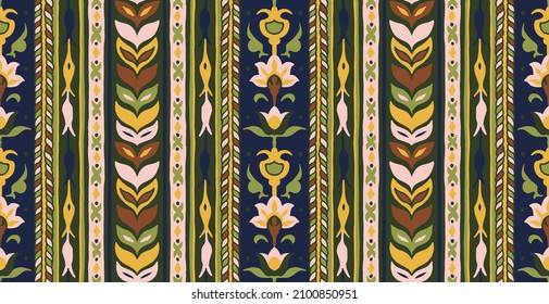 Tribal vector seamless pattern. Hand drawn abstract background. Folk stripes and diamonds