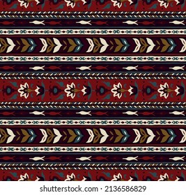 Tribal vector seamless pattern. Hand drawn abstract background. Folk stripes and diamonds Ukrainian pattern
