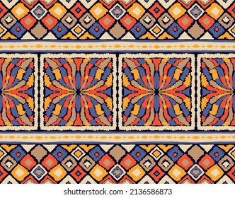 Tribal vector seamless pattern. Hand drawn abstract background. Folk stripes and diamonds Ukrainian pattern